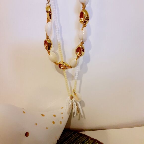 J. Crew Seaside Shells and Pearls Brass Casting Necklace 16"-20" Length NWT - Picture 5 of 10